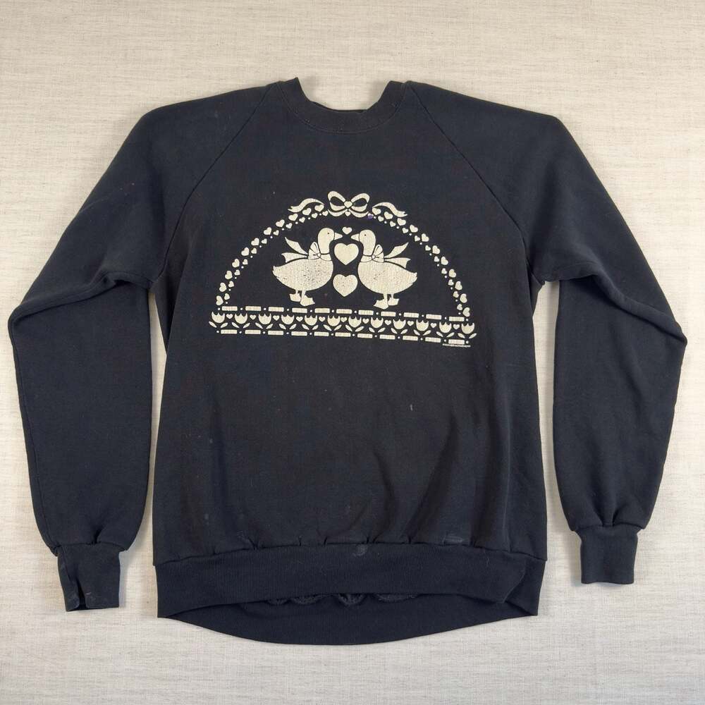 Vintage Jerzees Country Ducks Hearts Graphic Sweatshirt Black Size XL